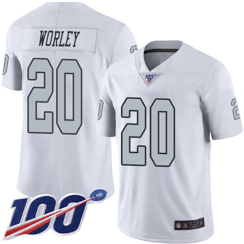 Men Oakland Raiders Limited White Daryl Worley Jersey NFL Football #20 100th Season Rush Vapor Jersey->oakland raiders->NFL Jersey